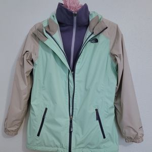 North Face 3 in 1 Jacket GIRLS XL Shell mint and grey/fleece insert purple